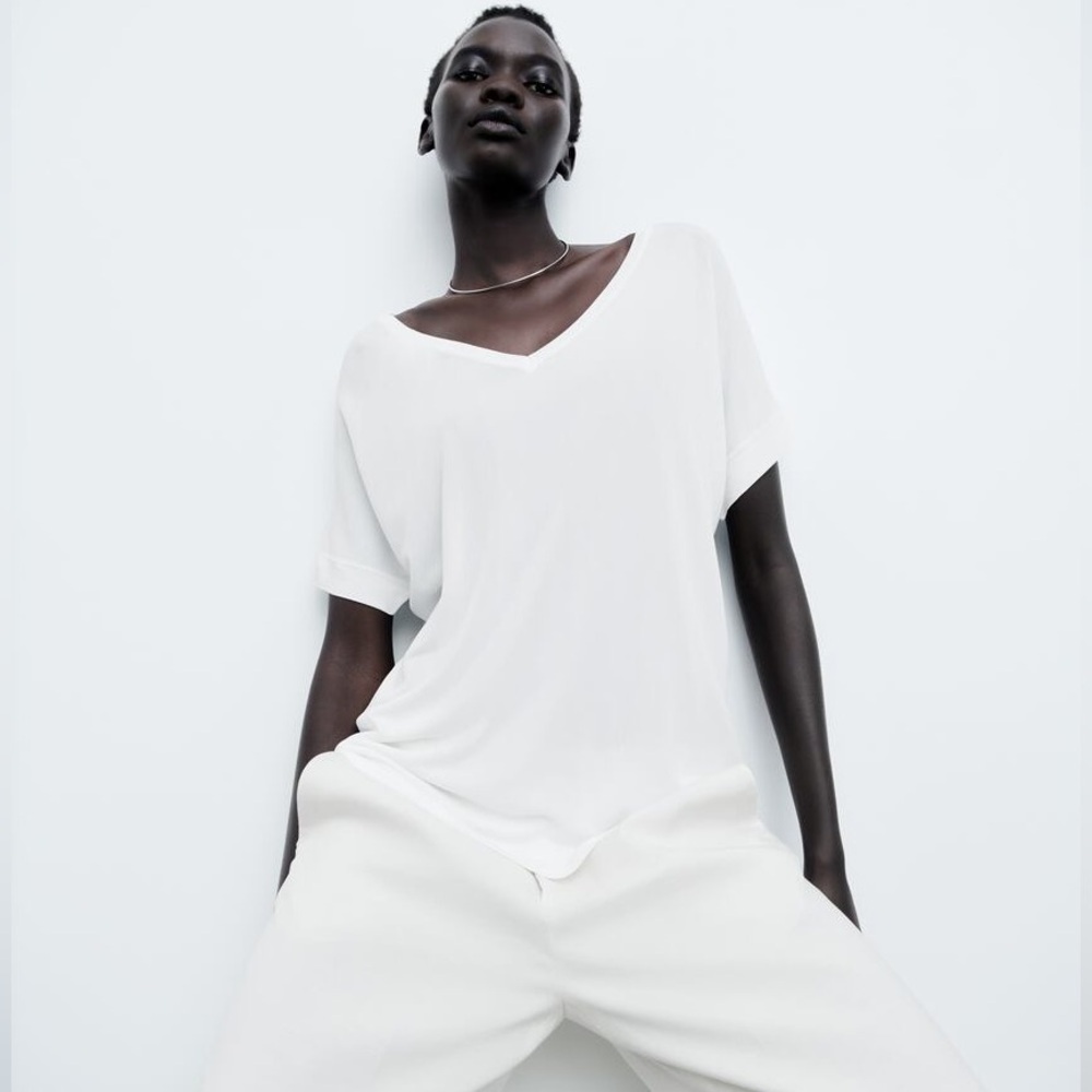 Zara OVERSIZED KNIT T-SHIRT S